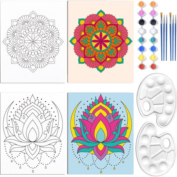 2 Pack 8x10 Canvas Painting Kit, Mandala Pre Drawn Stretched Canvas, Painting DI